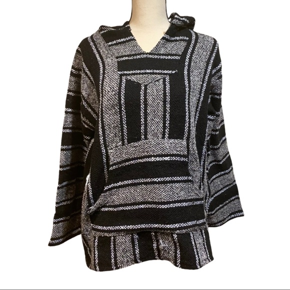 Gray Baja Hoodie Mexican Drug Rug Sweatshirt - Picture 1 of 10